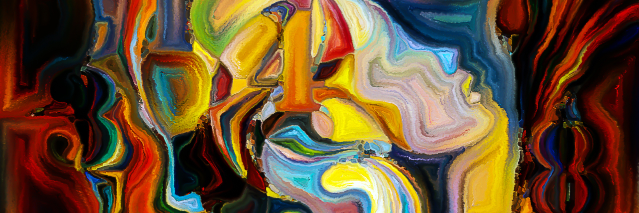 Mental Illness: The Diabetes Complication We Don't Talk About Stained Glass Forever series. Design composed of human profiles, symbols and color patterns as a metaphor on the subject of design, creativity and imagination