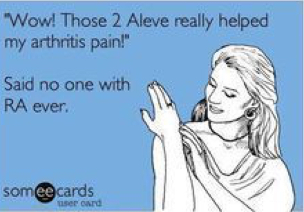 Woman saying "wow those 3 aleve really helped my arthritis pain! said no one with RA ever. 