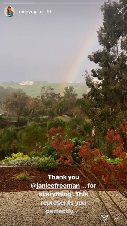 Miley Cyrus posts Instagram tribute to Janice Freeman with image of a rainbow