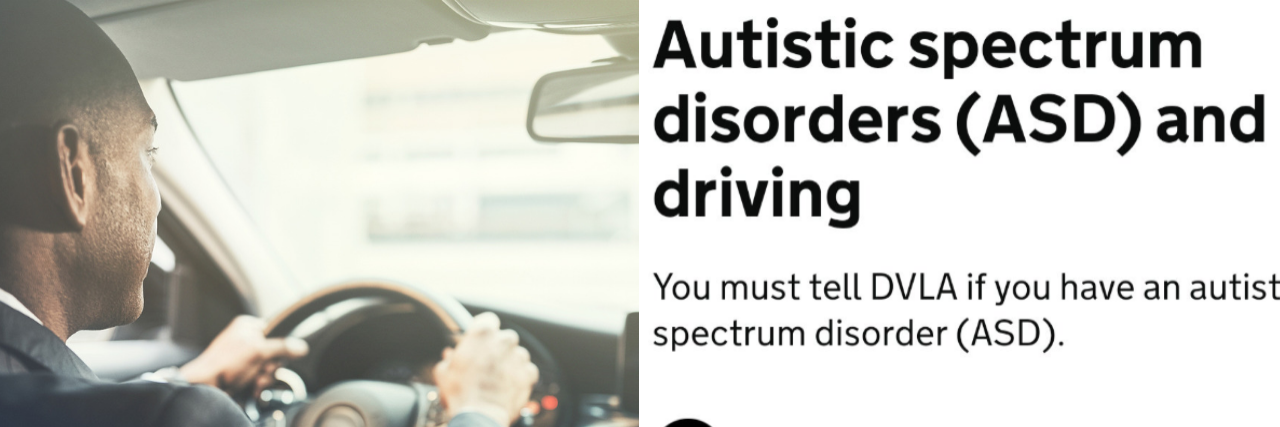 U.K. Updates Driving Policy After Autistic Drivers Protest Man driving and screenshot of DVLA policy