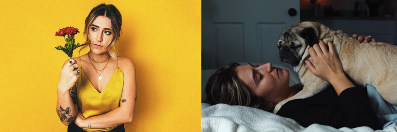 Doug the Pug's Mom, Leslie Mosier, Releases Song About Endometriosis left image: cover of 'get better' single by leslie mosier. right: leslie mosier and doug the pug