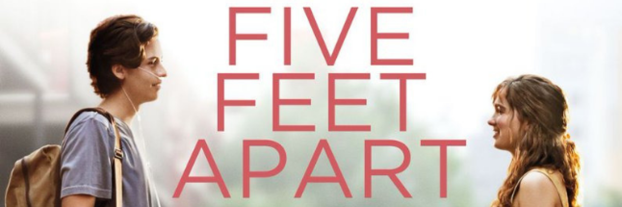 'Five Feet Apart' Ads Receive Backlash From Cystic Fibrosis Community left image: movie poster for "five feet apart." right image: instagram post of an ad for five feet apart from one of the influencers