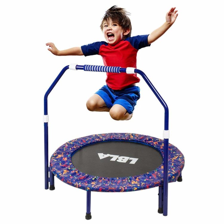 Kid jumping on individual trampoline 