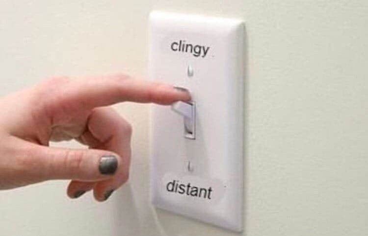 light switch meme: clingy and distant