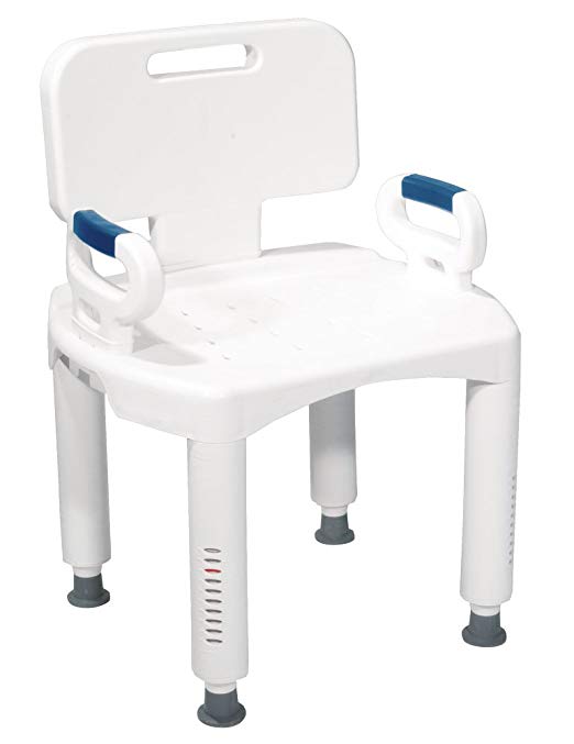 drive medical shower chair with arm rest white and blue