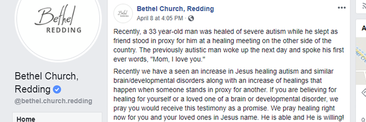 Bethel Church's post about autism.