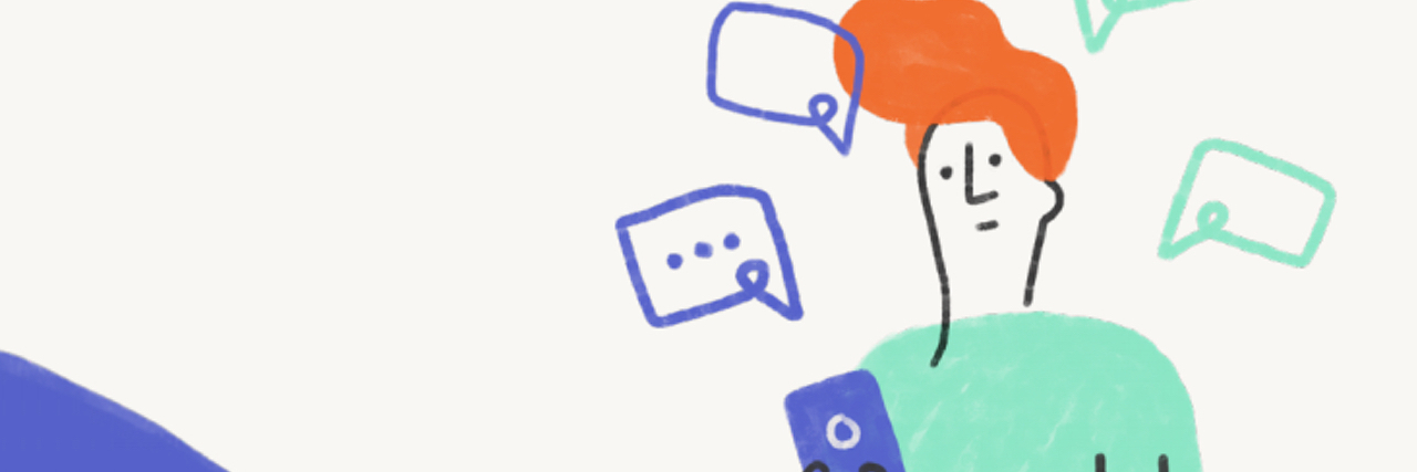 New U.S. Chatsafe Guidelines Can Help Teens Talk About Suicide Online Drawing of a person with orange hair looking at a phone.