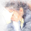 Abstract business women sad from work hard on watercolor painting background.