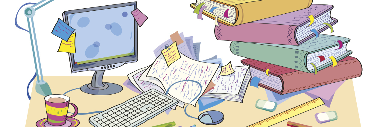 Receiving an ADHD Diagnosis in Adulthood Drawing of disorganized desk.