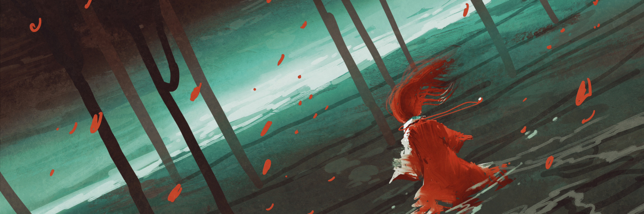 Why Having Undiagnosed Illness Makes You Feel Anxious woman in red walking on swamp lake,river,trees,scenery,llustration digital painting