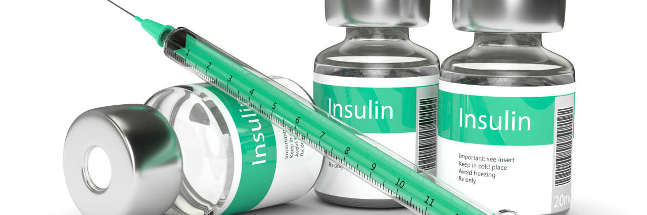 Is Insulin’s High Cost Keeping Diabetes Patients From Taking Meds? 3d rendering of insulin vials and syringe isolated over white background