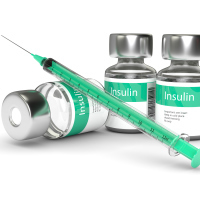 3d rendering of insulin vials and syringe isolated over white background