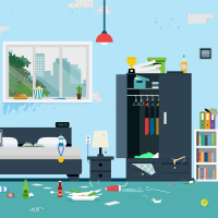 Cartoon of messy apartment.