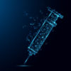 Abstract Syringe closeup form lines and triangles, point connecting network on blue background. Illustration vector