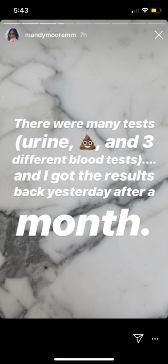 mandy moore's instagram about taking tests and getting the results