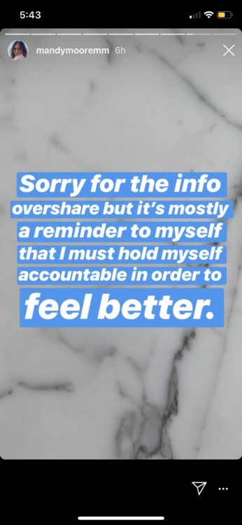 mandy moore instagram saying she is sharing as a reminder to hold herself accountable