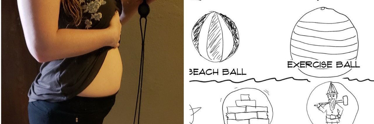 'Swall' Chart Shows Different Kinds of Bloating A woman taking a mirror picture, showing her belly is bloated.