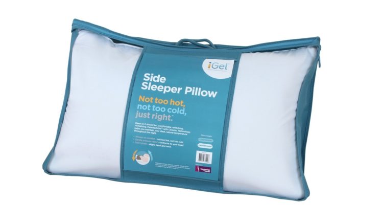 side sleeper pillow white in blue bag
