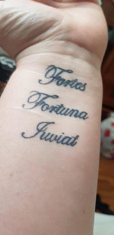 Michelle N.'s fortune favors the brave tattoo