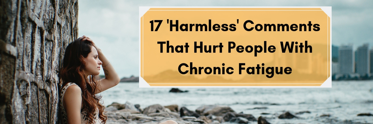 'Harmless' Comments That Can Hurt People With Chronic Fatigue woman leaning on rock in white dress looking at ocean