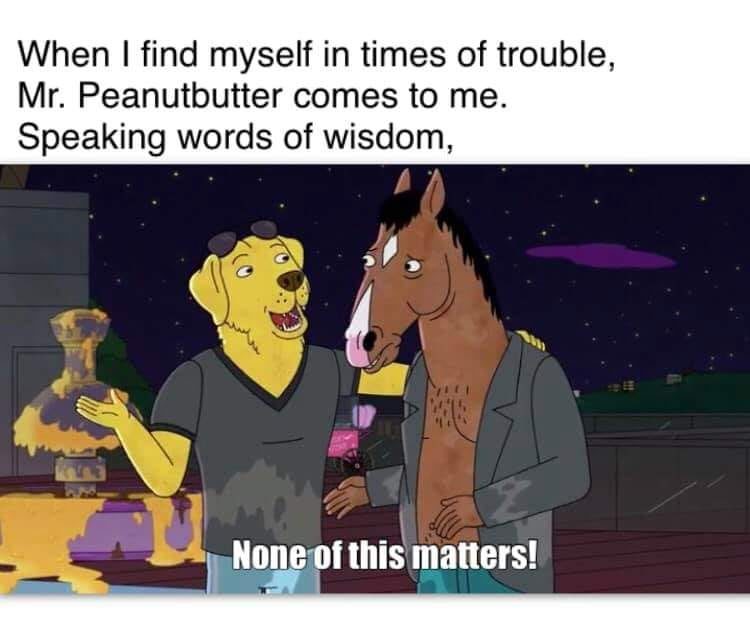 "When I find myself in times of trouble, Mr. Peanutbutter comes to me. Speaking words of wisdom