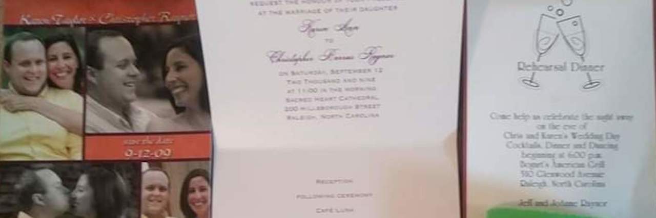 How I Survived Losing My Fiancé on Our Wedding Day A couple's wedding invitation and accompanying detail cards.
