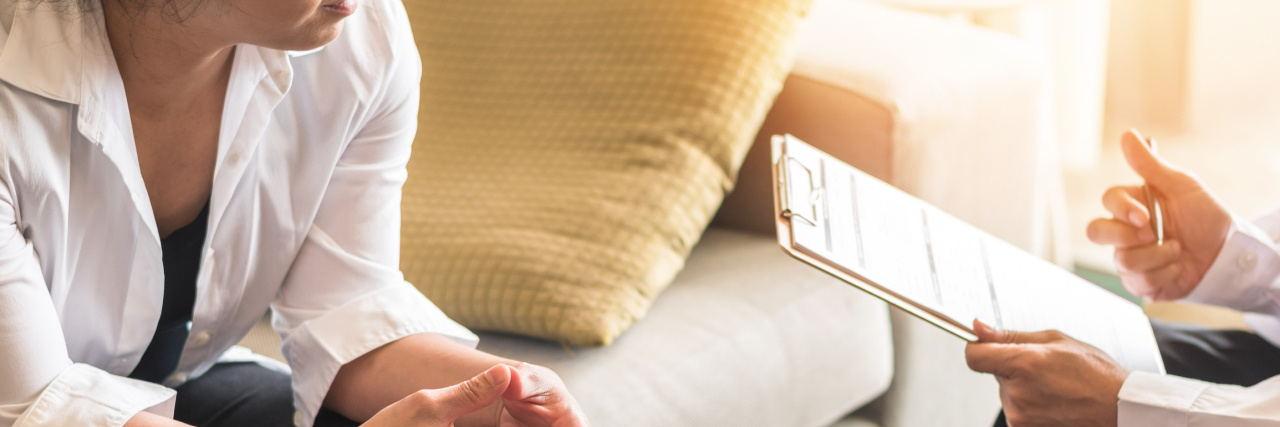 How Transference Harms Relationships Doctor or psychiatrist consulting and diagnostic examining stressful woman patient on obstetric - gynecological female illness, or mental health in medical clinic or hospital healthcare service center