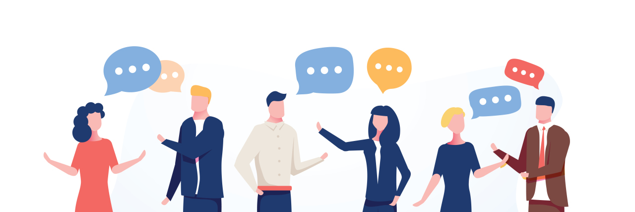 Ending Ignorance About Stuttering Drawing of people with conversation bubbles.