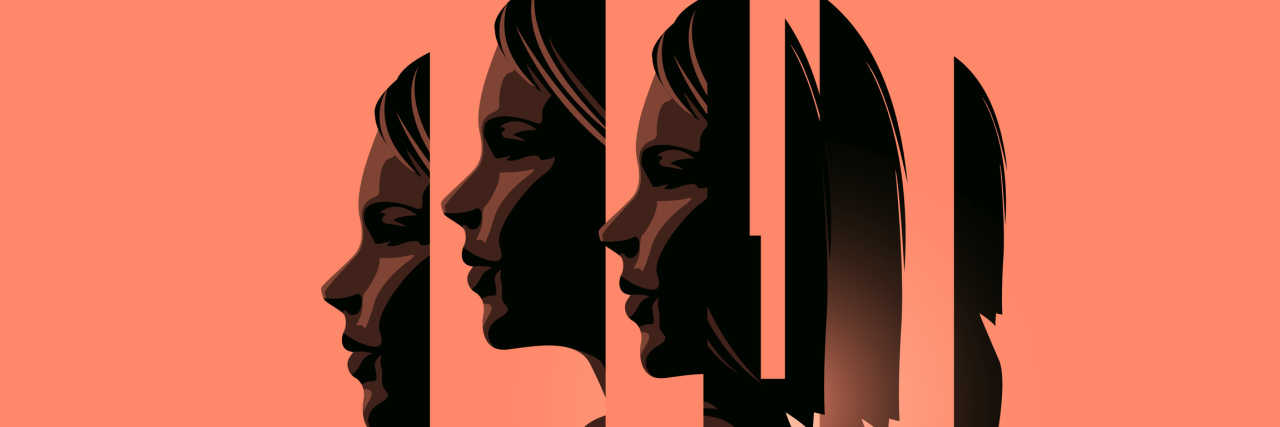 KHN: Finding a Therapist Skilled in PTSD Treatments Is a Tough Task A women dealing with mental heath issues showing the different faces of dealing with personal issues. Anxiety, depression and mindfulness awareness concept. Vector illustration.