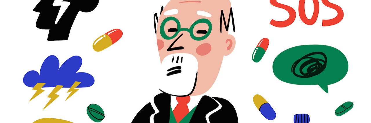 Does the DSM Over-Medicalize Human Emotions? Set of elements related to psychology and psychiatry Psychology, brain and mental health vector icons.