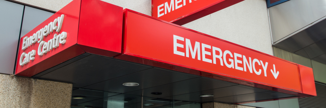 Entrance to hospital emergency department at St Vincent's Hospital in Melbourne, Australia. The sign is red with the word EMERGENCY prominently displayed. It can be used to illustrate various healthcare, medical and emergency concepts, from afflictions such as stroke or heart attack, diseases such as HIV or cancer, and accidents such as road trauma or sporting injury.