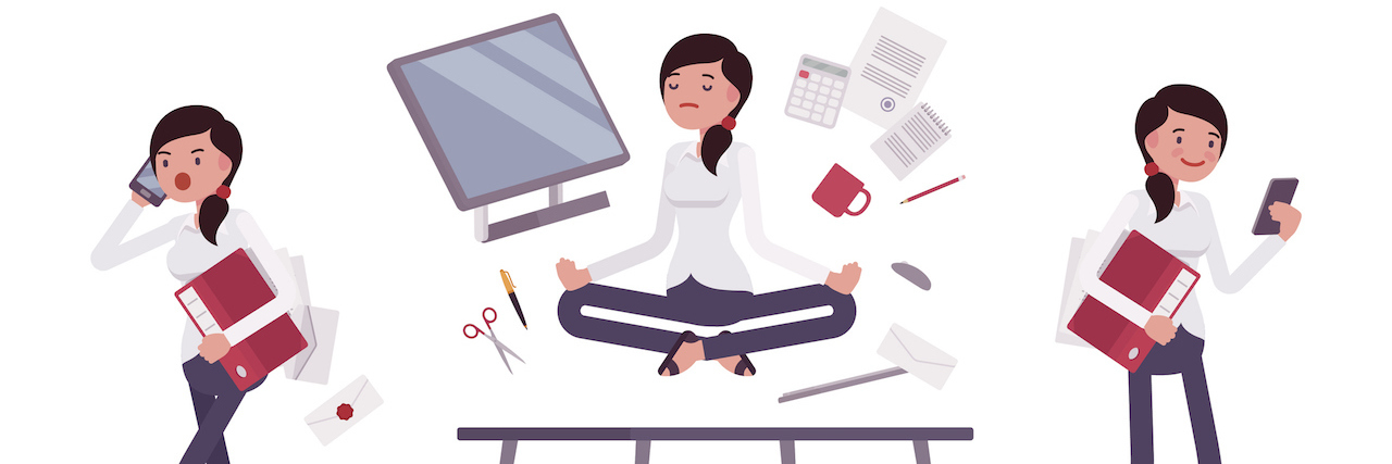 An illustration of a woman at her desk