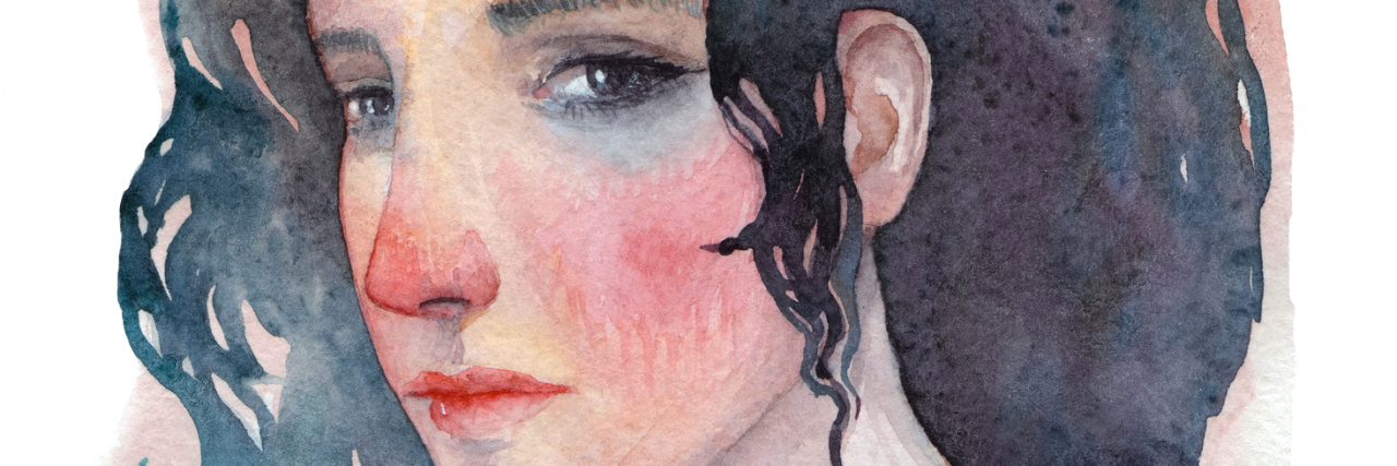 Watercolor image of sad woman