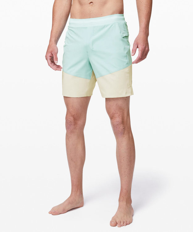 men's swimsuit teal and yellow shorts