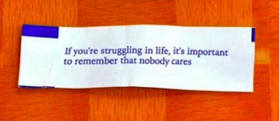 fortune cookie: If you're struggling in life, it's important to remember that nobody cares