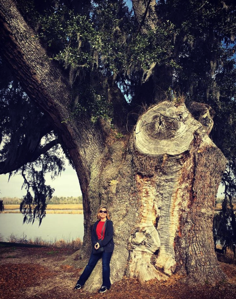 woman standing in front of a 900-year-old tree