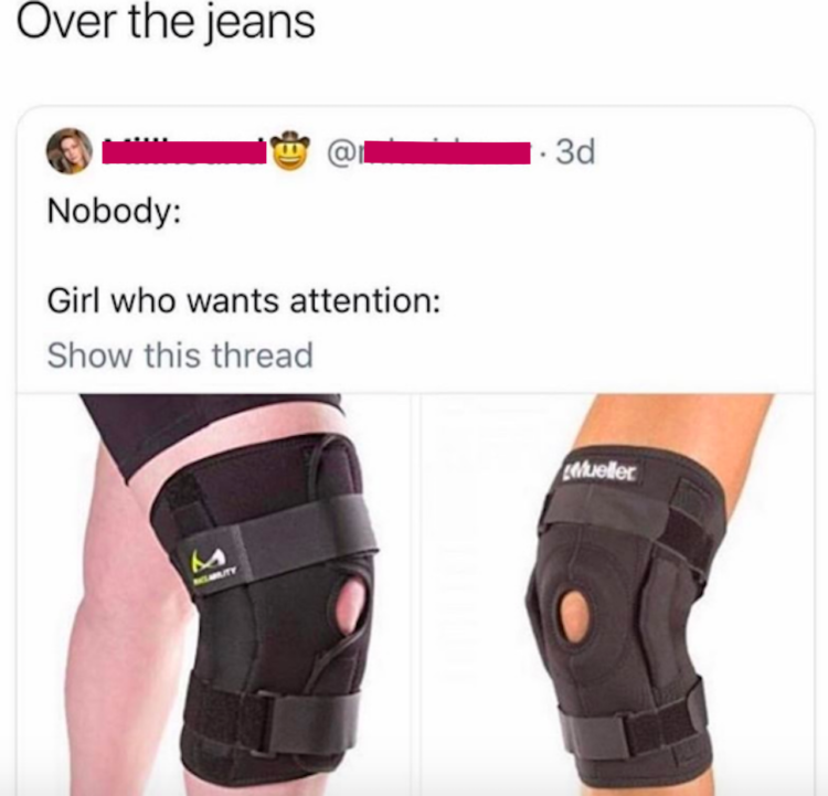 image of the meme showing two legs with knee braces