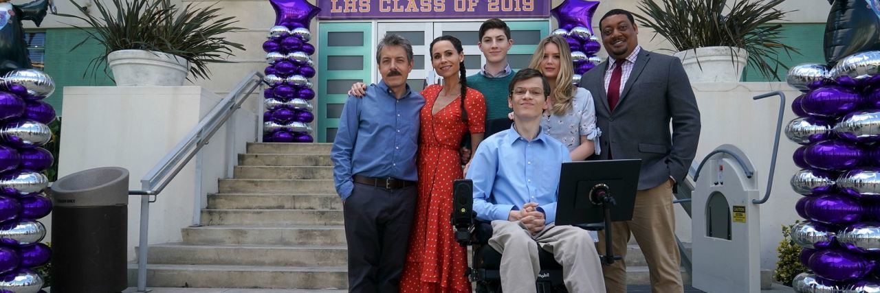 ABC Cancels TV Series "Speechless" After 3 Seasons Cast of the ABC TV comedy "Speechless" outside the door of a high school