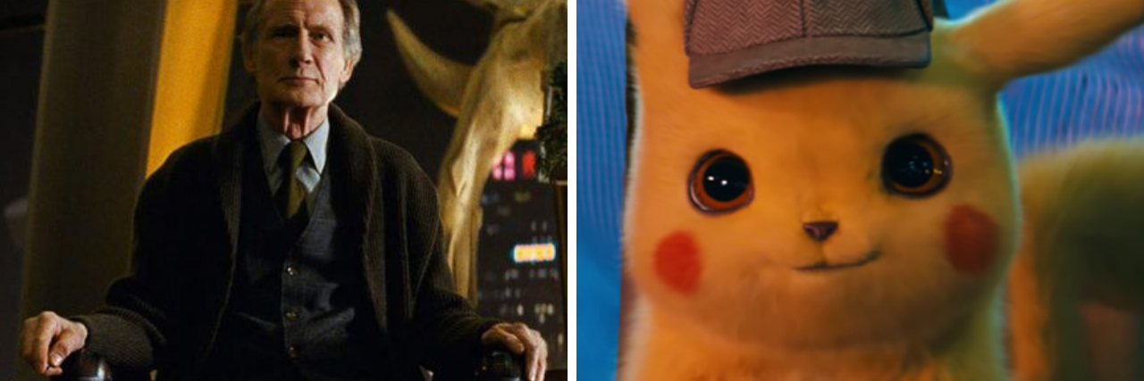 Bill Nighy as Howard Clifford and Ryan Reynolds as Detective Pikachu.