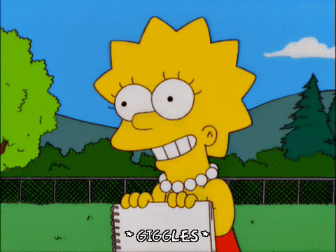 Lisa Simpson holding a sign that says *giggles*