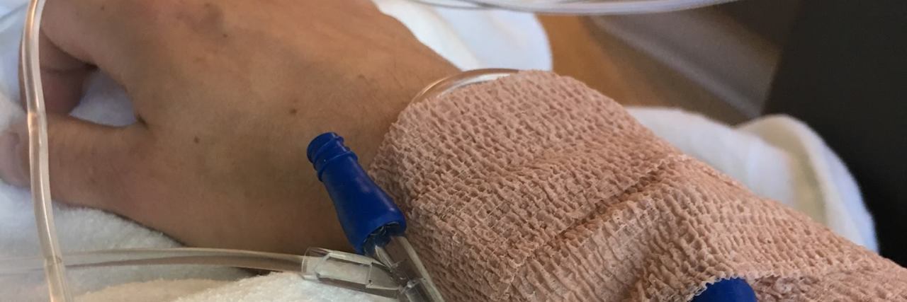 the author's arm with an IV in it