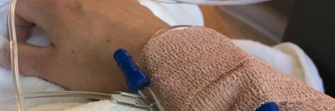 What It's Like Living With Chronic Idiopathic Thrombocytopenia the author's arm with an IV in it