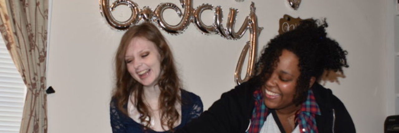 When a Friend With a Mutual Diagnosis Passes Away The author and her friend smiling and laughing
