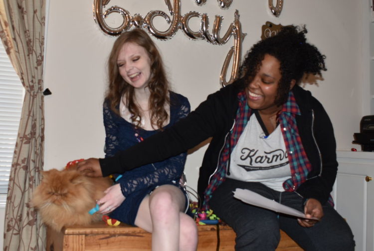 The author and her friend laughing