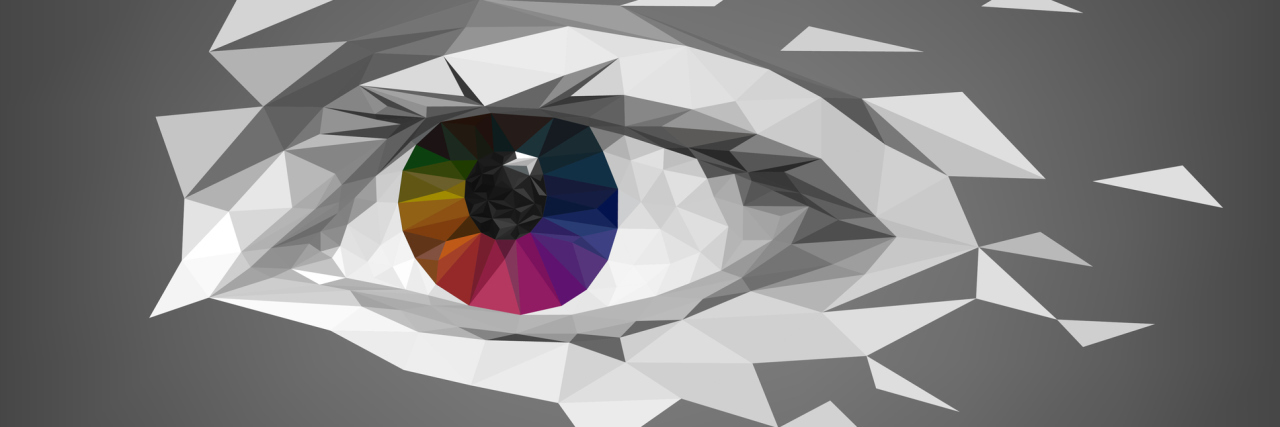 an illustration of an eye with a rainbow iris