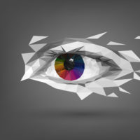 an illustration of an eye with a rainbow iris
