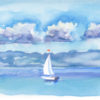 Painting of a sailboat on the water.