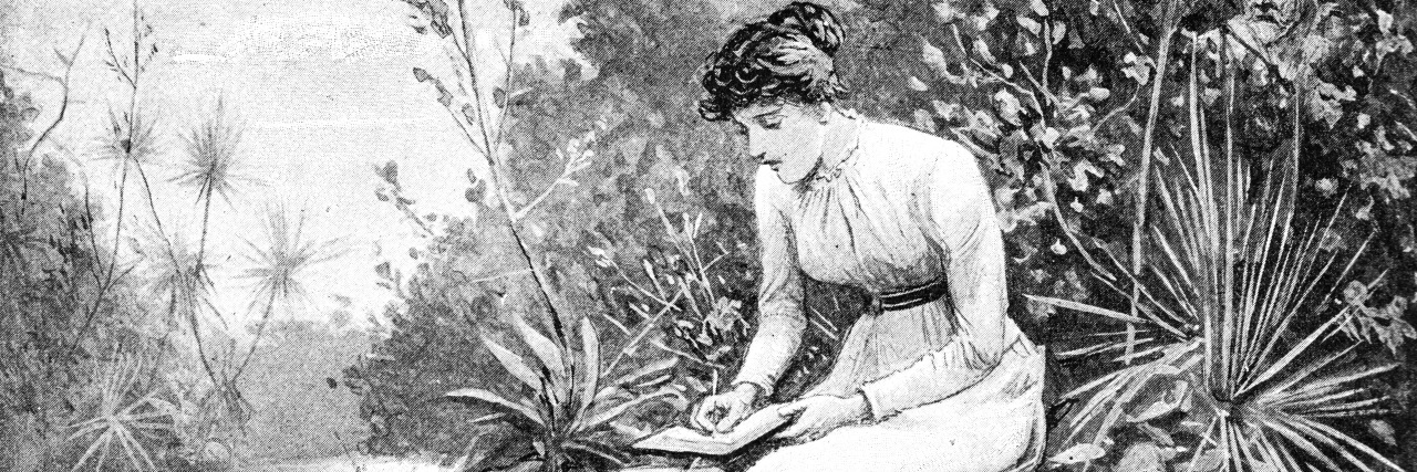 Victorian woman writing. Taken from the the English Illustrated Magazine 1892.