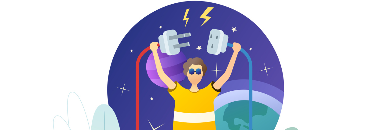 Weird Mental Health Studies It's Hard to Believe Got Published Man holds power plug and socket flat illustration.