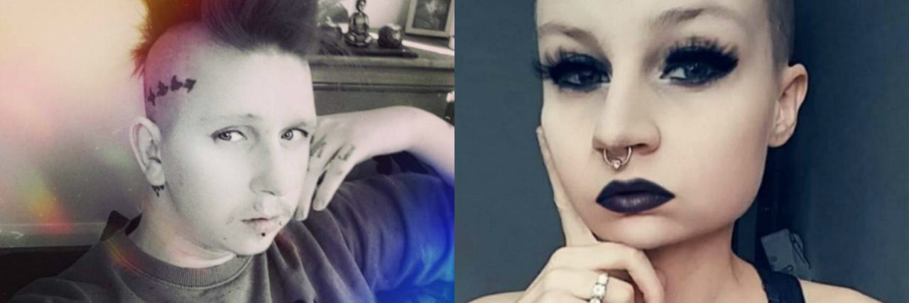 18 Hairstyle Regrets of People With Borderline Personality Disorder man with mohawk and woman with shaved head wearing heavy black makeup